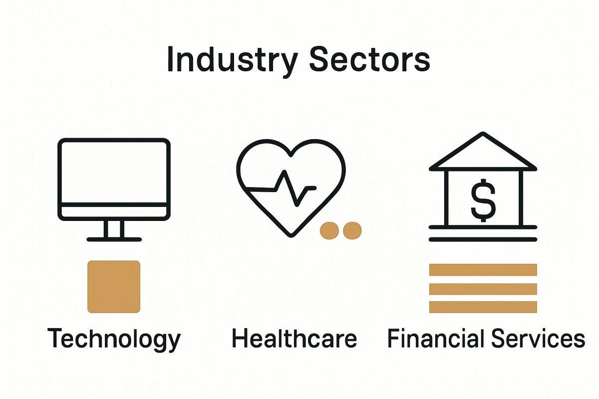Infographic comparing visual branding elements for technology, healthcare, and finance sectors