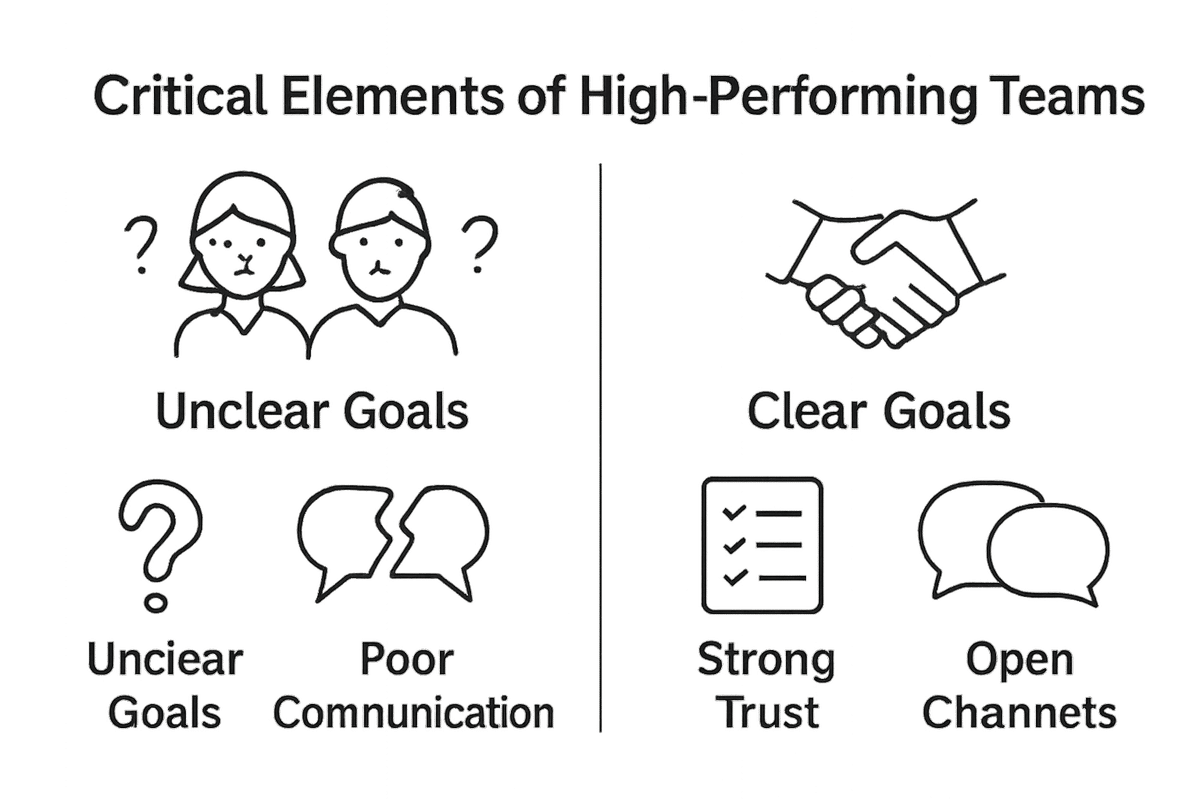 Infographic comparing high-performing and low-performing team elements
