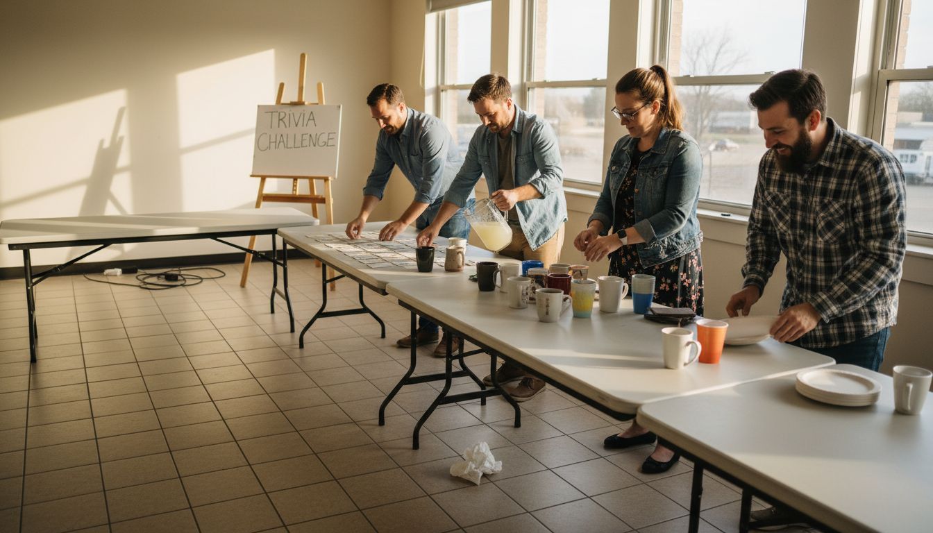 Coworkers preparing interactive office activity