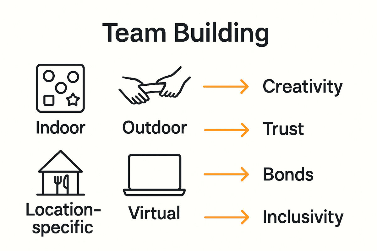 Infographic comparing types of team building activities and their key benefits
