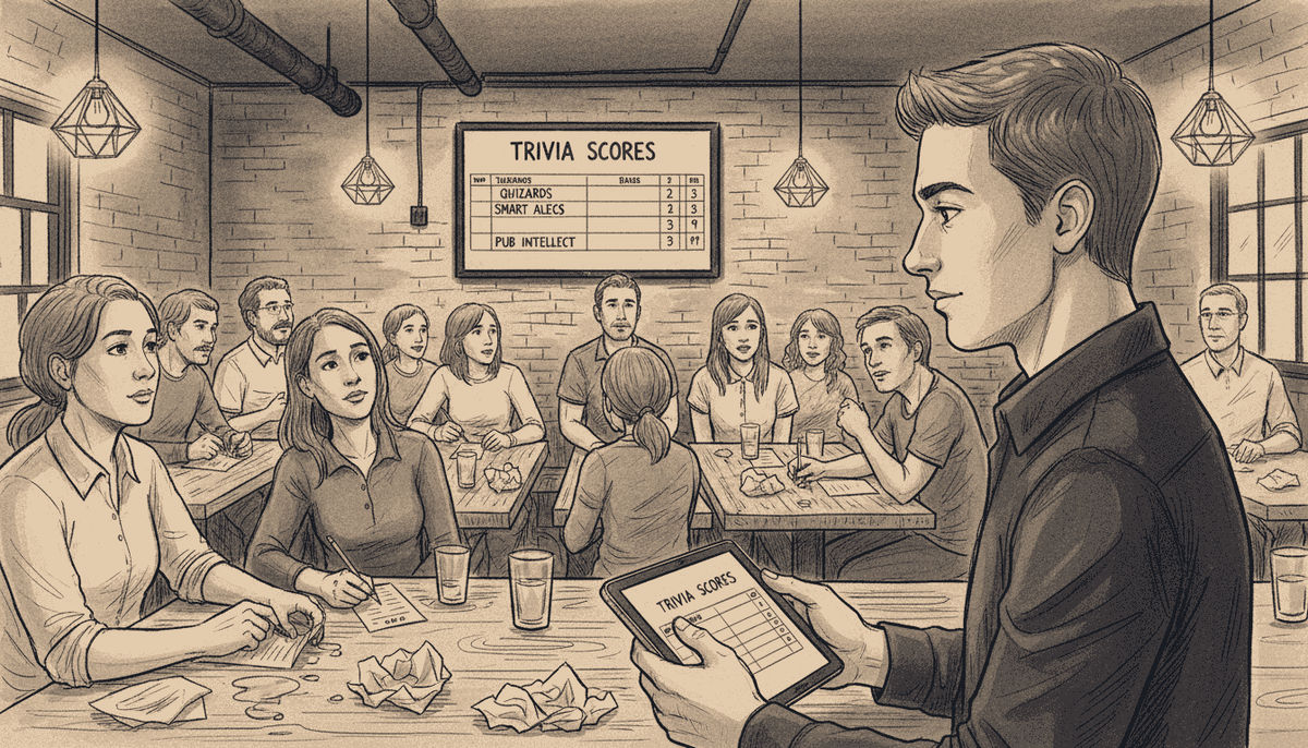 Host engaging patrons during trivia night