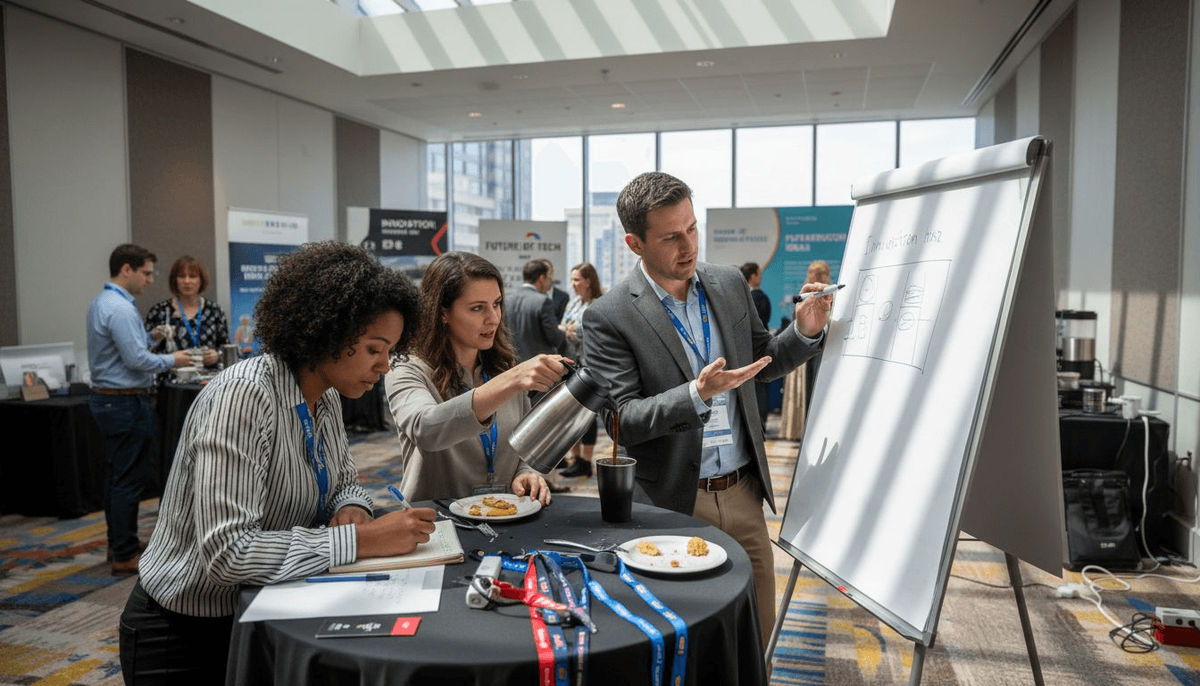 Team collaborating at informal event workspace
