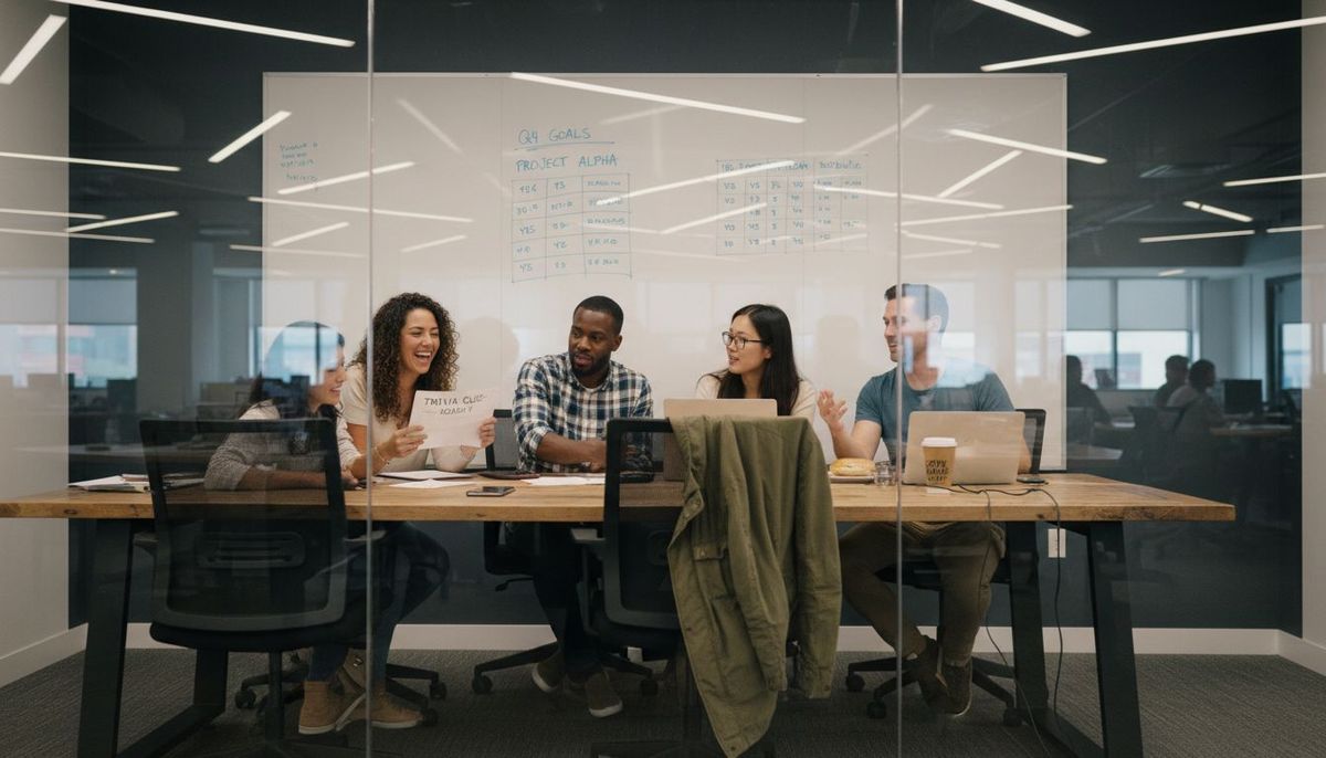 Coworkers answering rapid-fire quiz questions