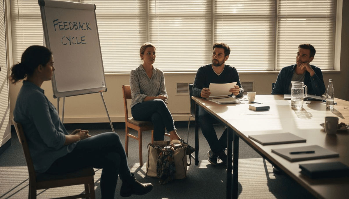 Team discussing feedback cycle together