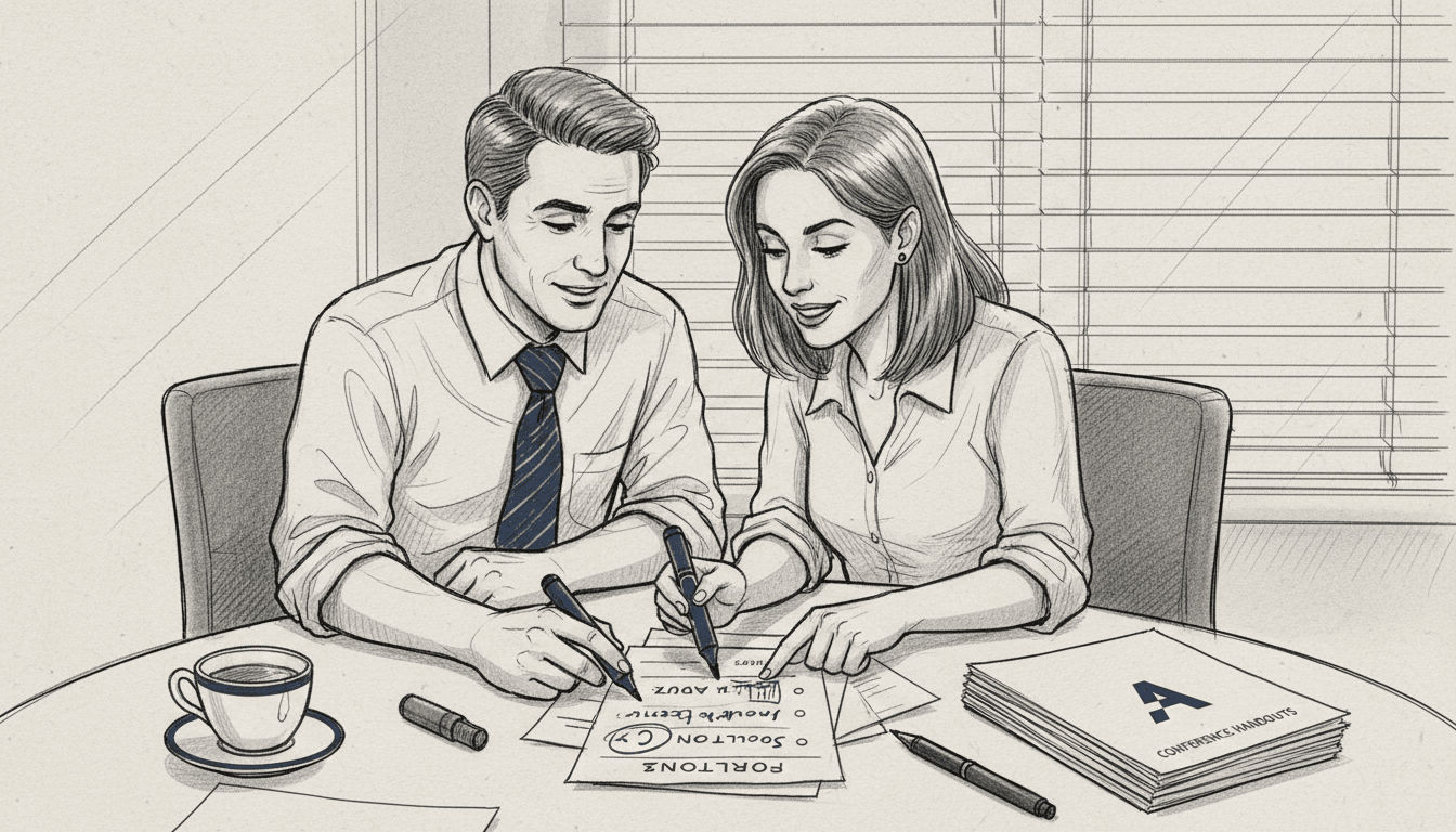 Colleagues discussing answers during quiz game