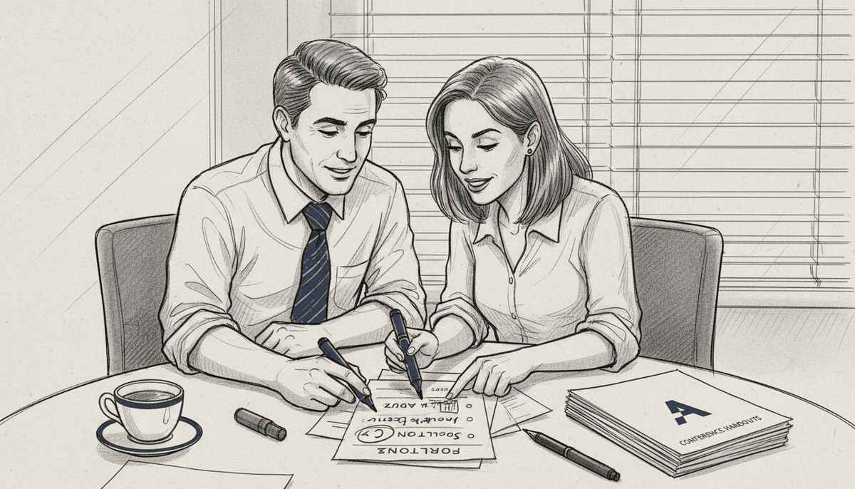 Colleagues discussing answers during quiz game