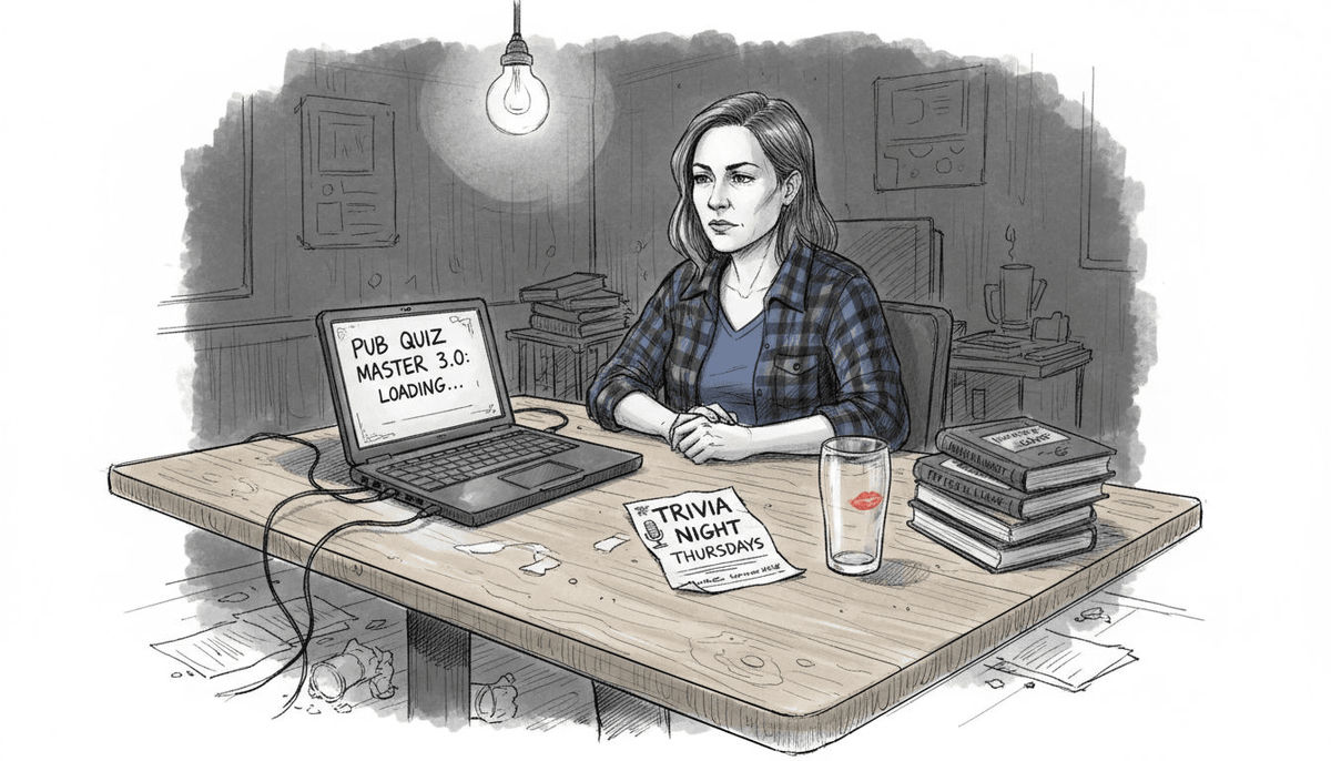 Bar manager preparing quiz software