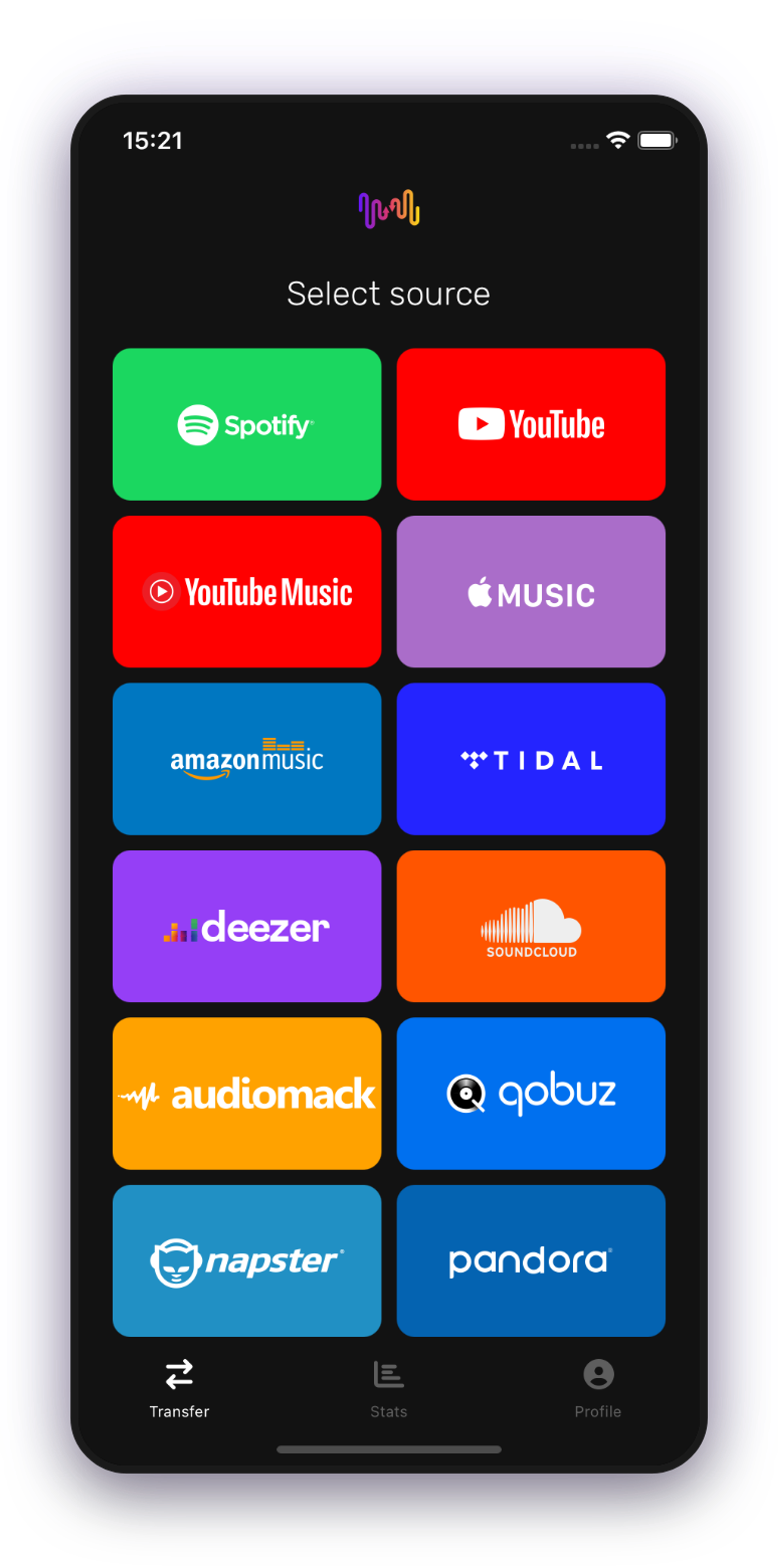 Screenshot of playlist transfer picking Apple Music