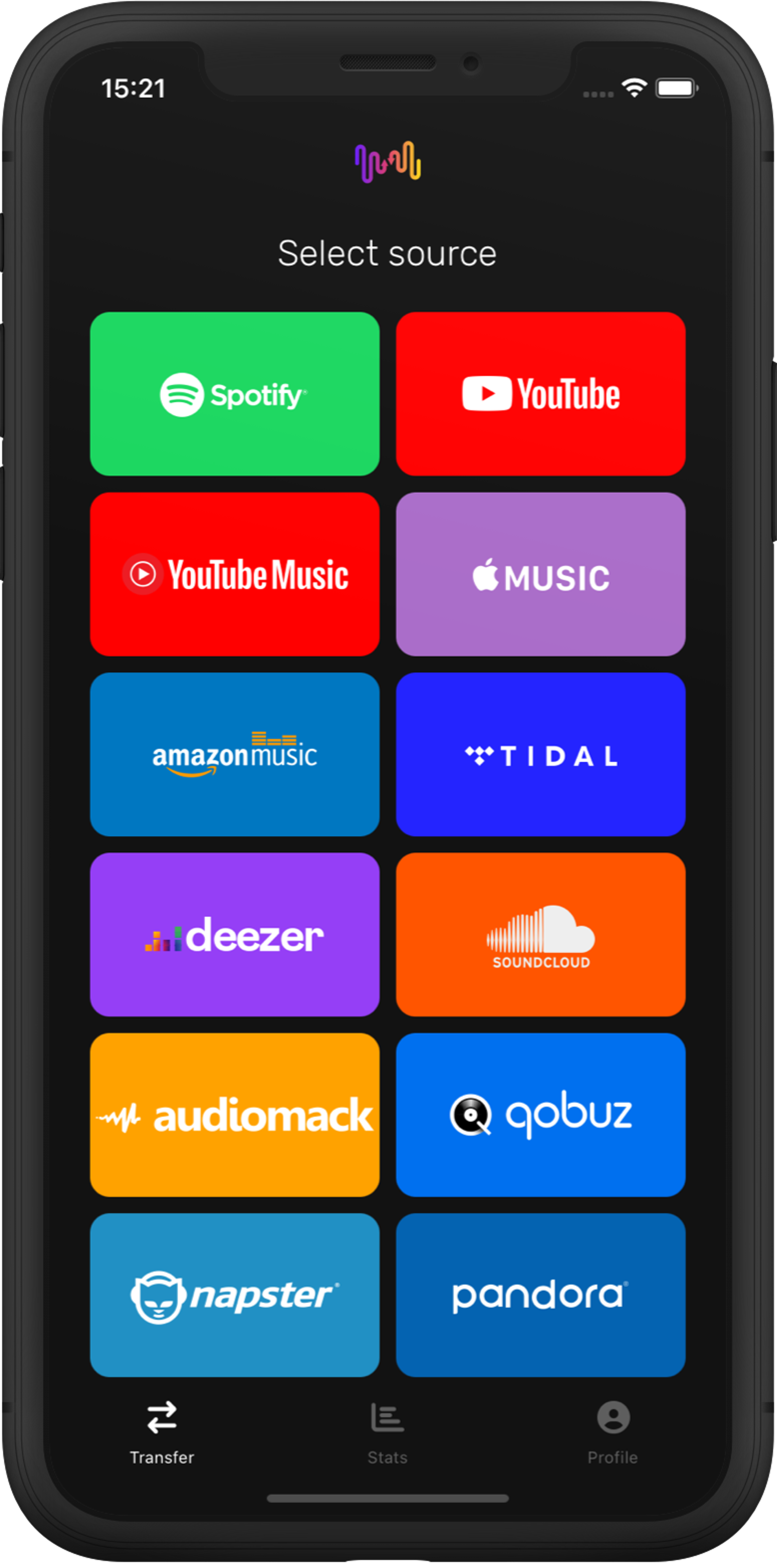 Screenshot of playlist transfer picking Deezer