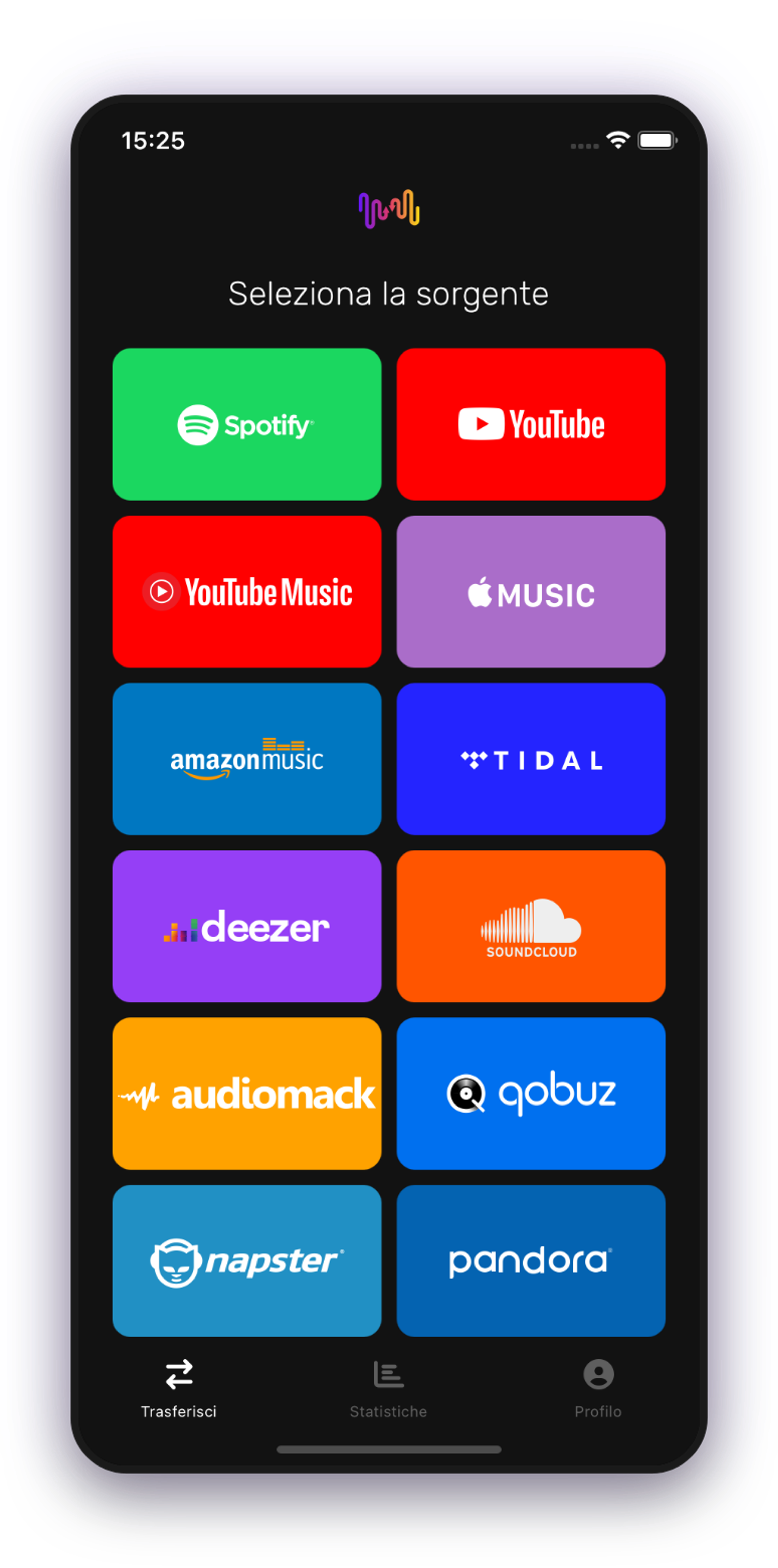 Screenshot del trasferimento della playlist selezionando Boomplay