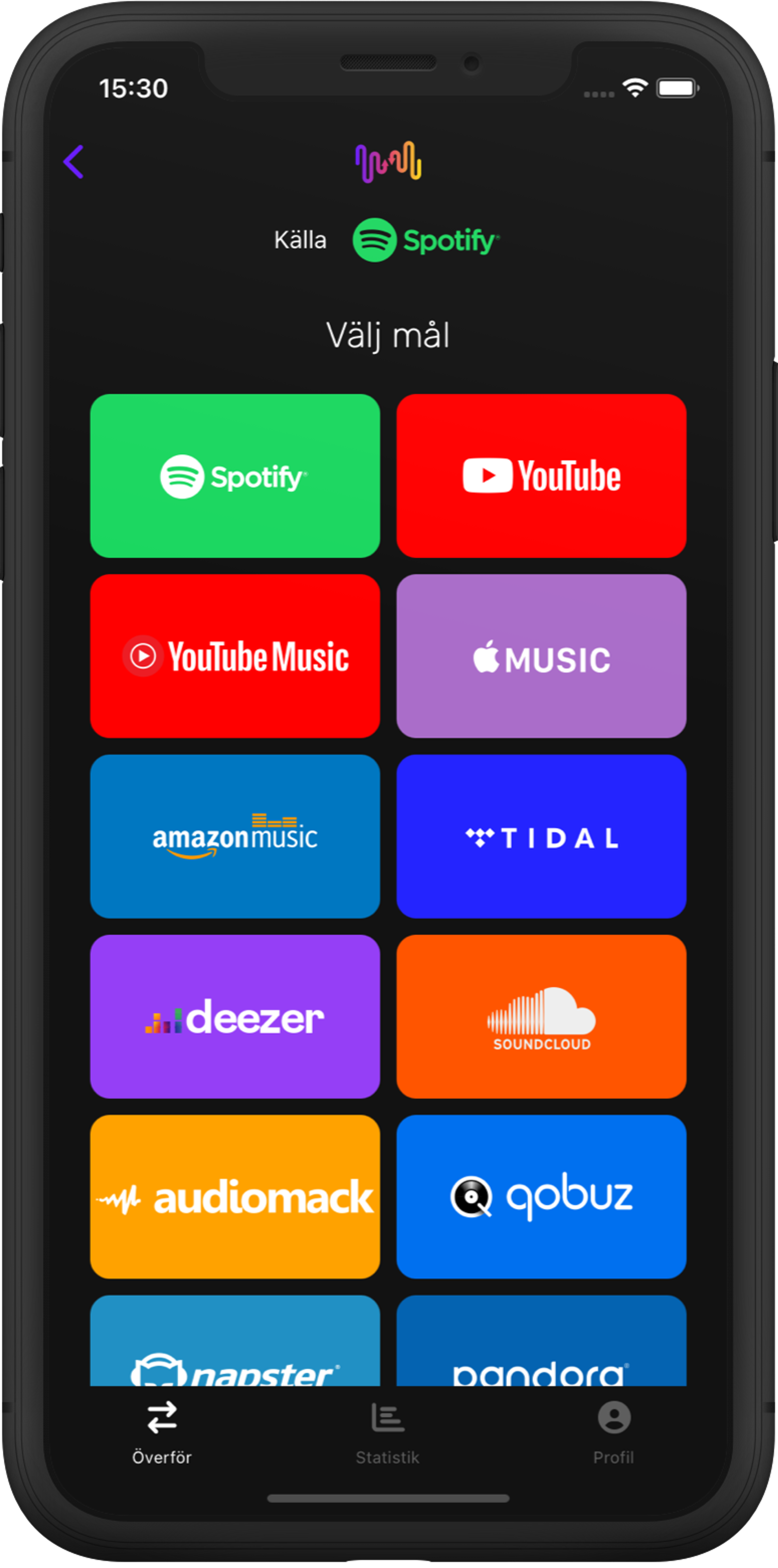 Skärmdump av plockning av spellista för överföring YouTube