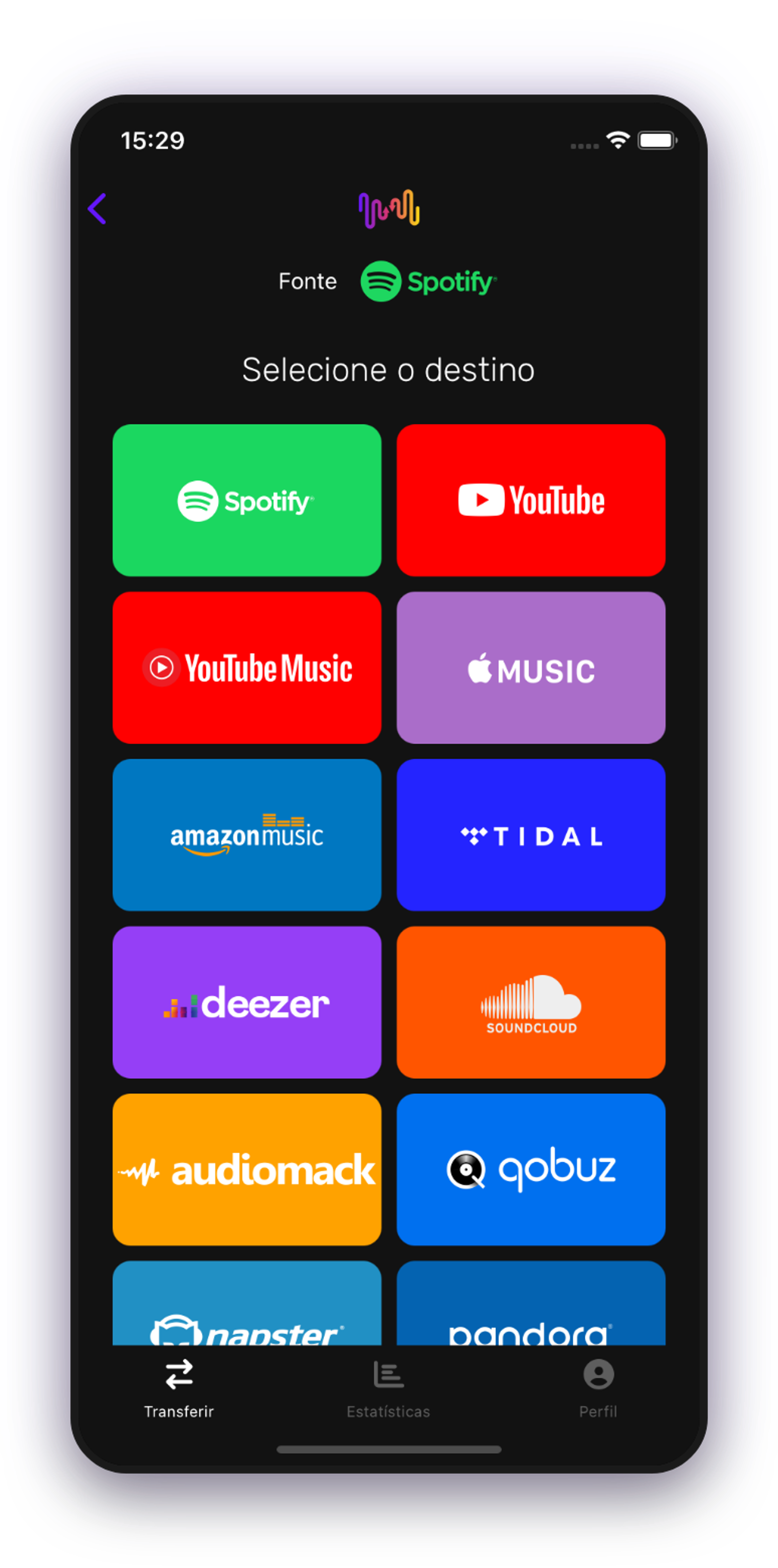 Captura de ecrã da transferência da lista de reprodução selecionada Deezer