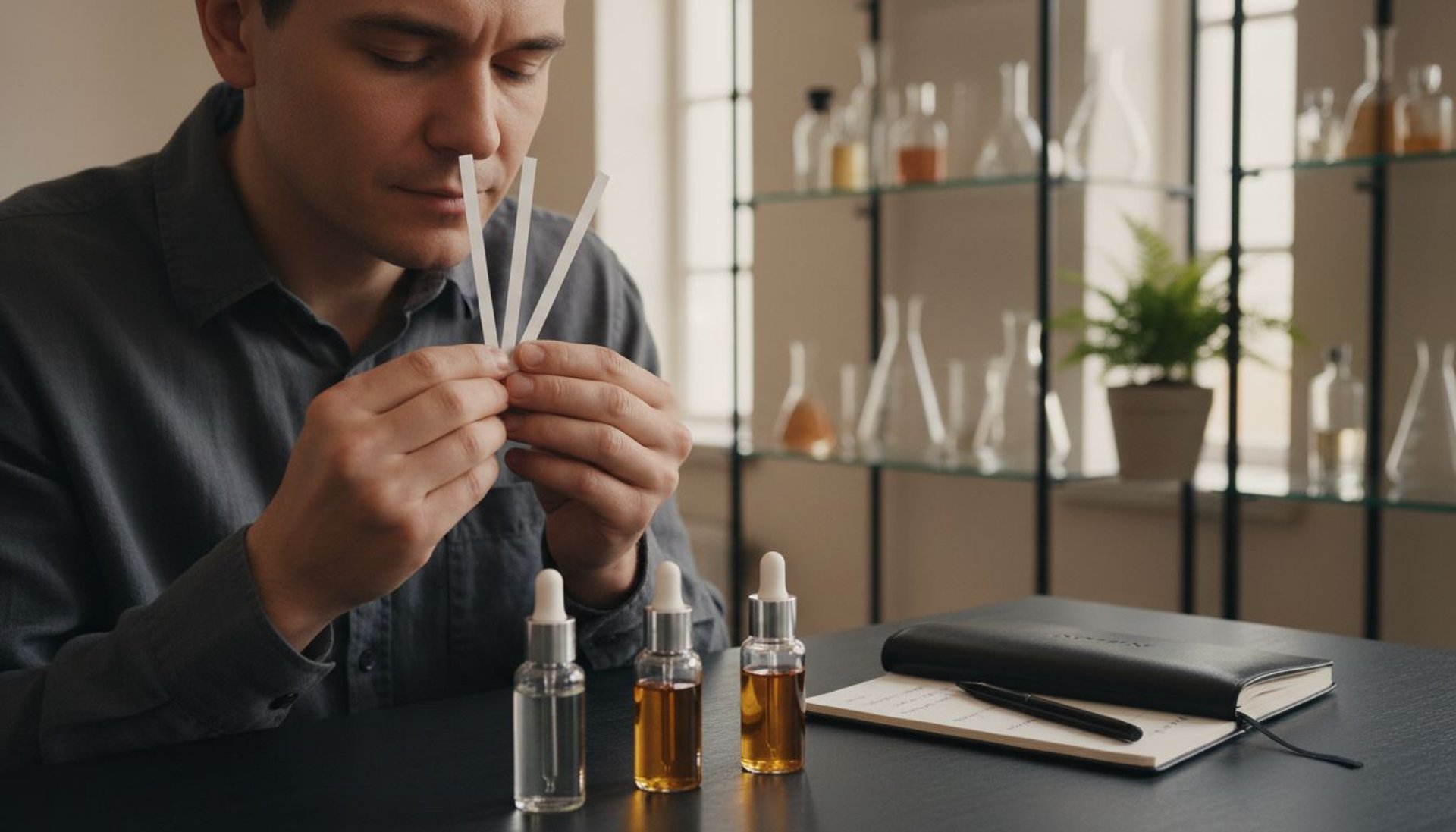 Person testing perfume scent concentrations