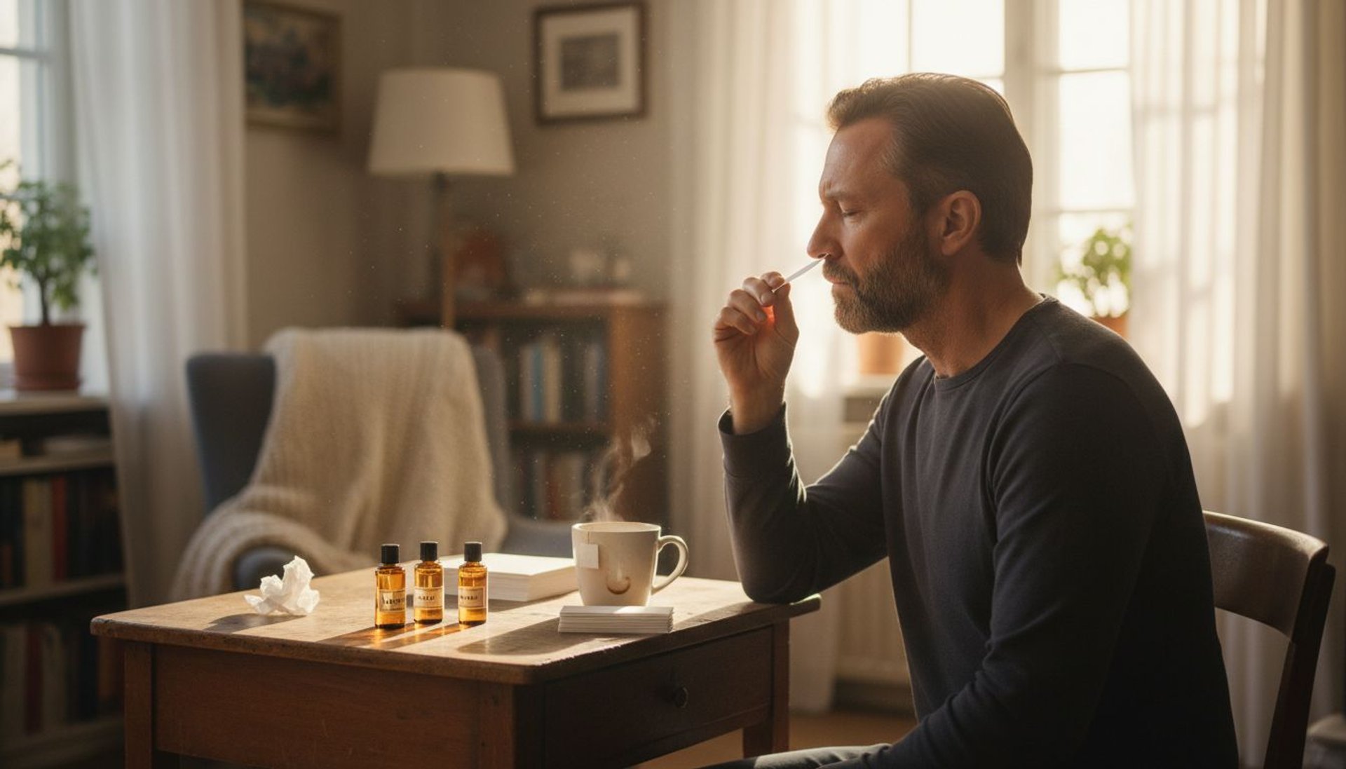 Man uses blotter to test perfume scent