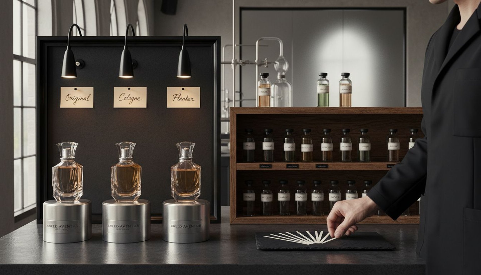 Perfume lab with Creed Aventus variations
