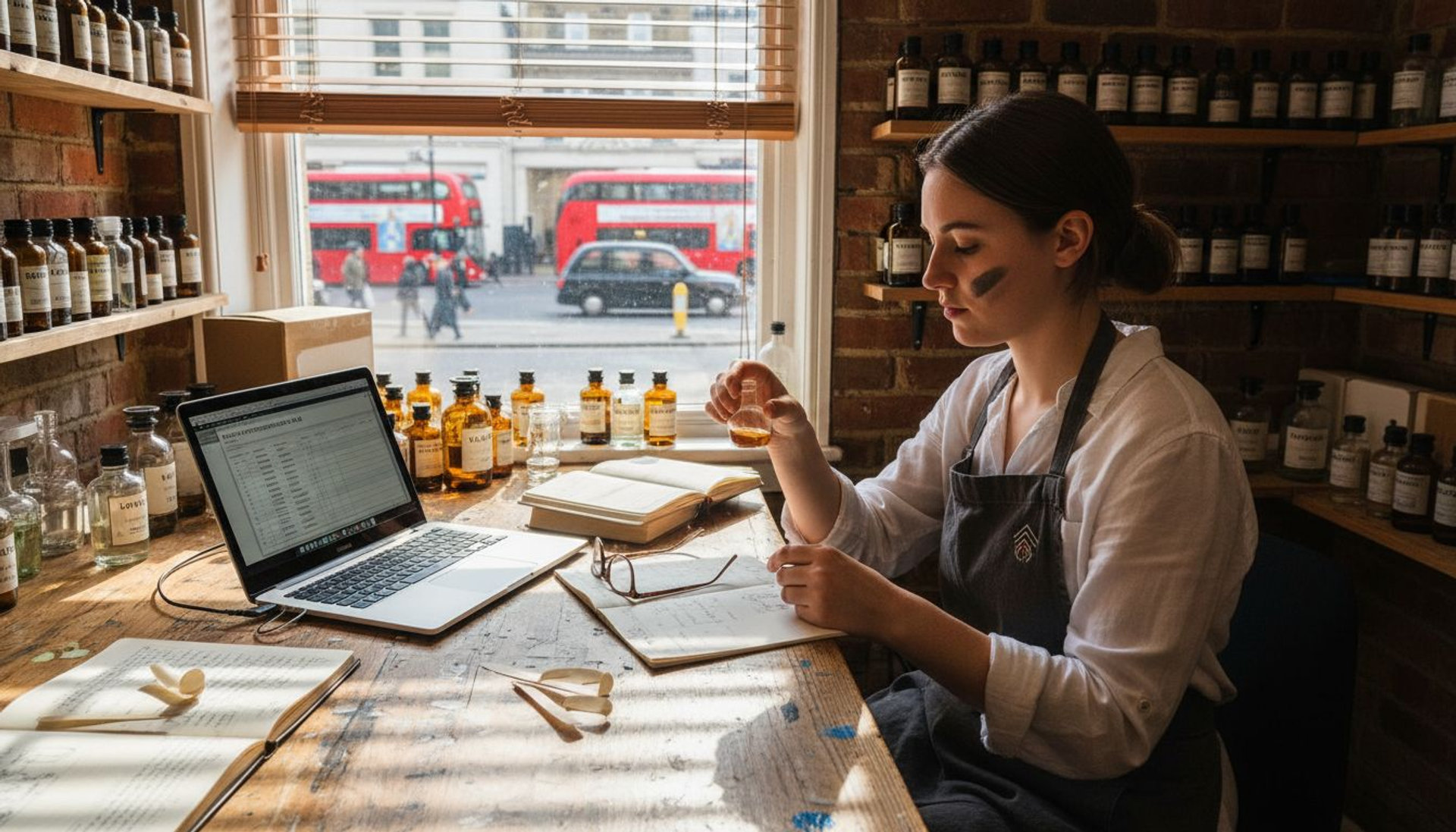 Independent perfumer working at fragrance studio