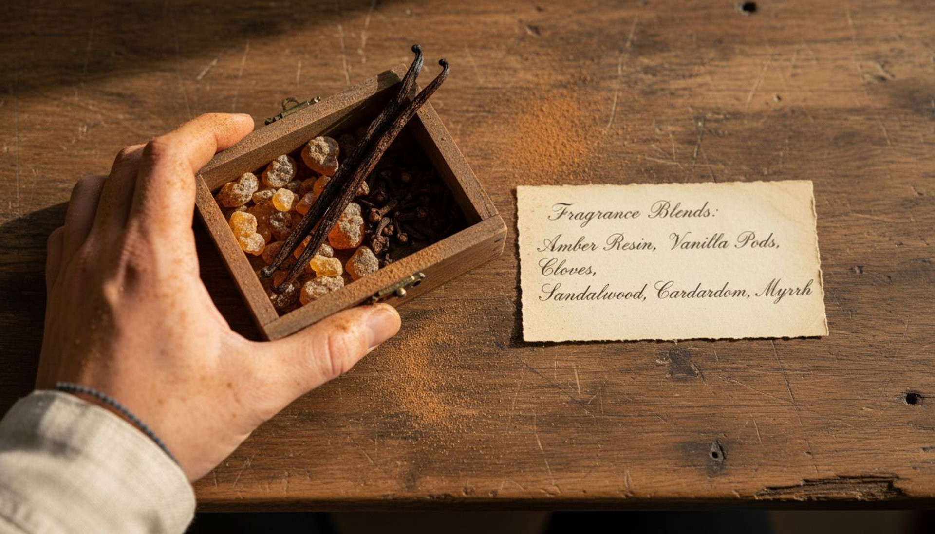 Hand holding oriental spice ingredients box
