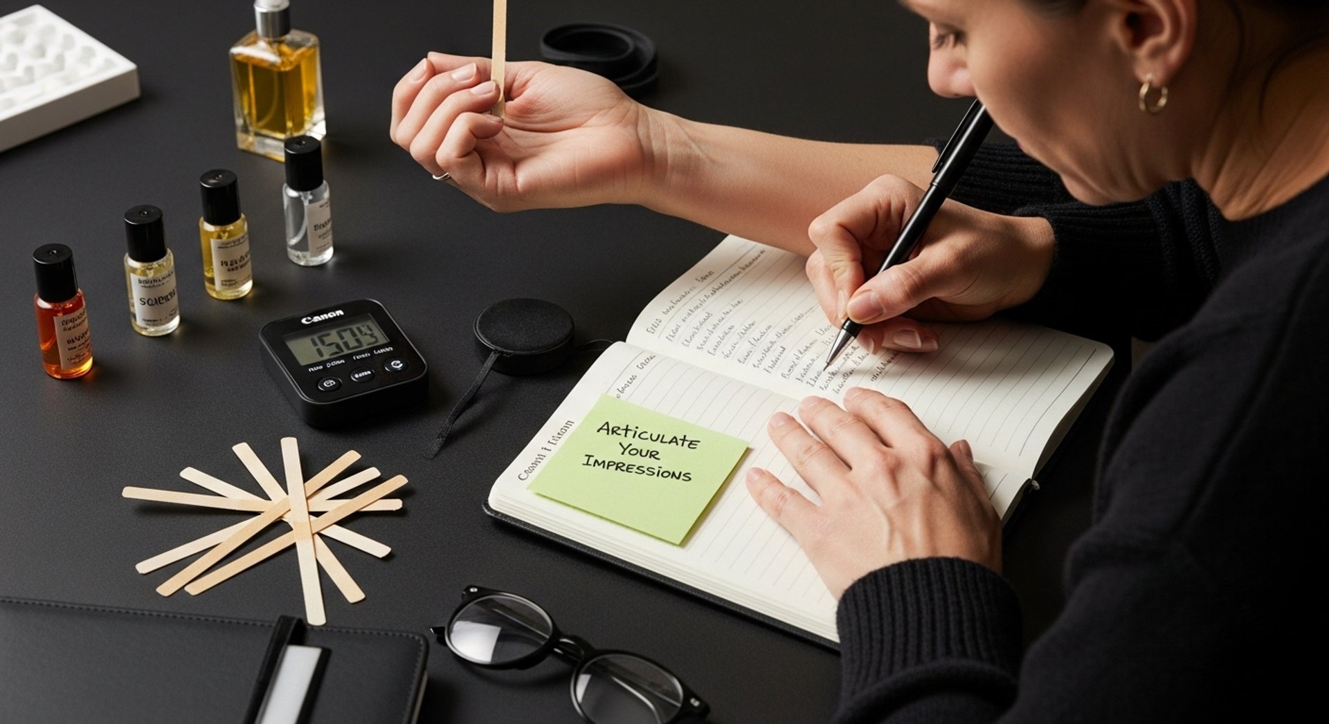 processo di redazione del diario della recensione del profumo