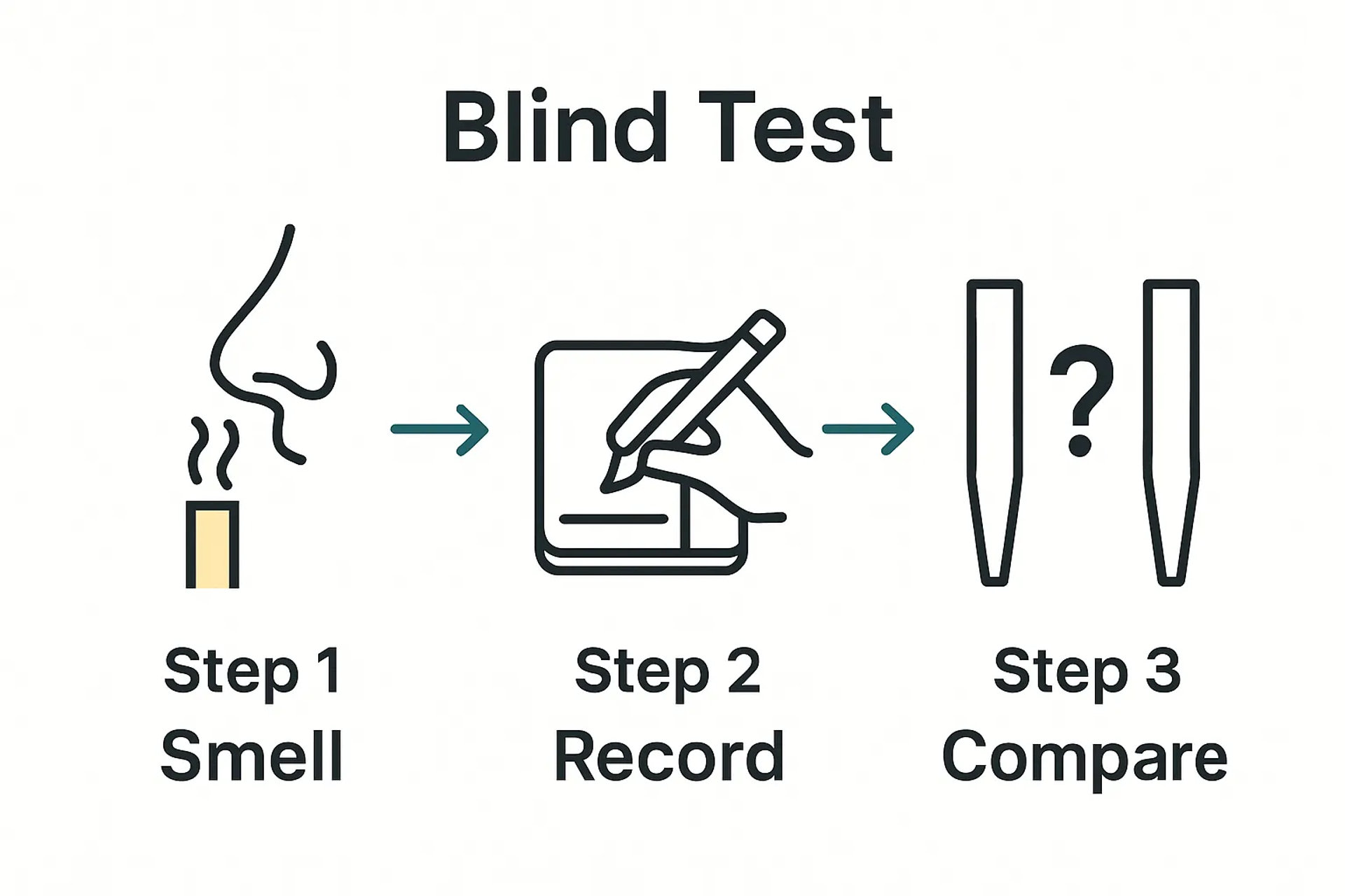 Infographic of three-step blind fragrance test sequence