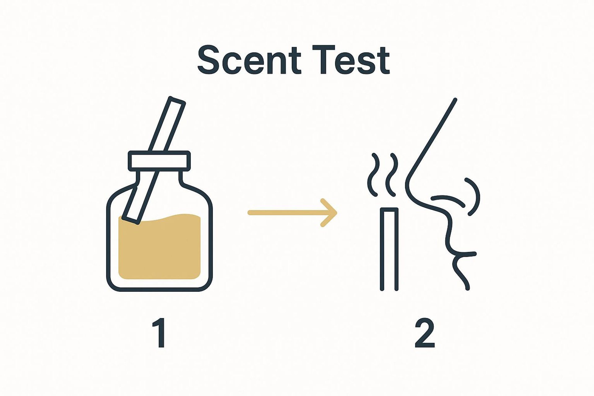 Two-step process of scent test: testing strip dipping into perfume, then sniffing