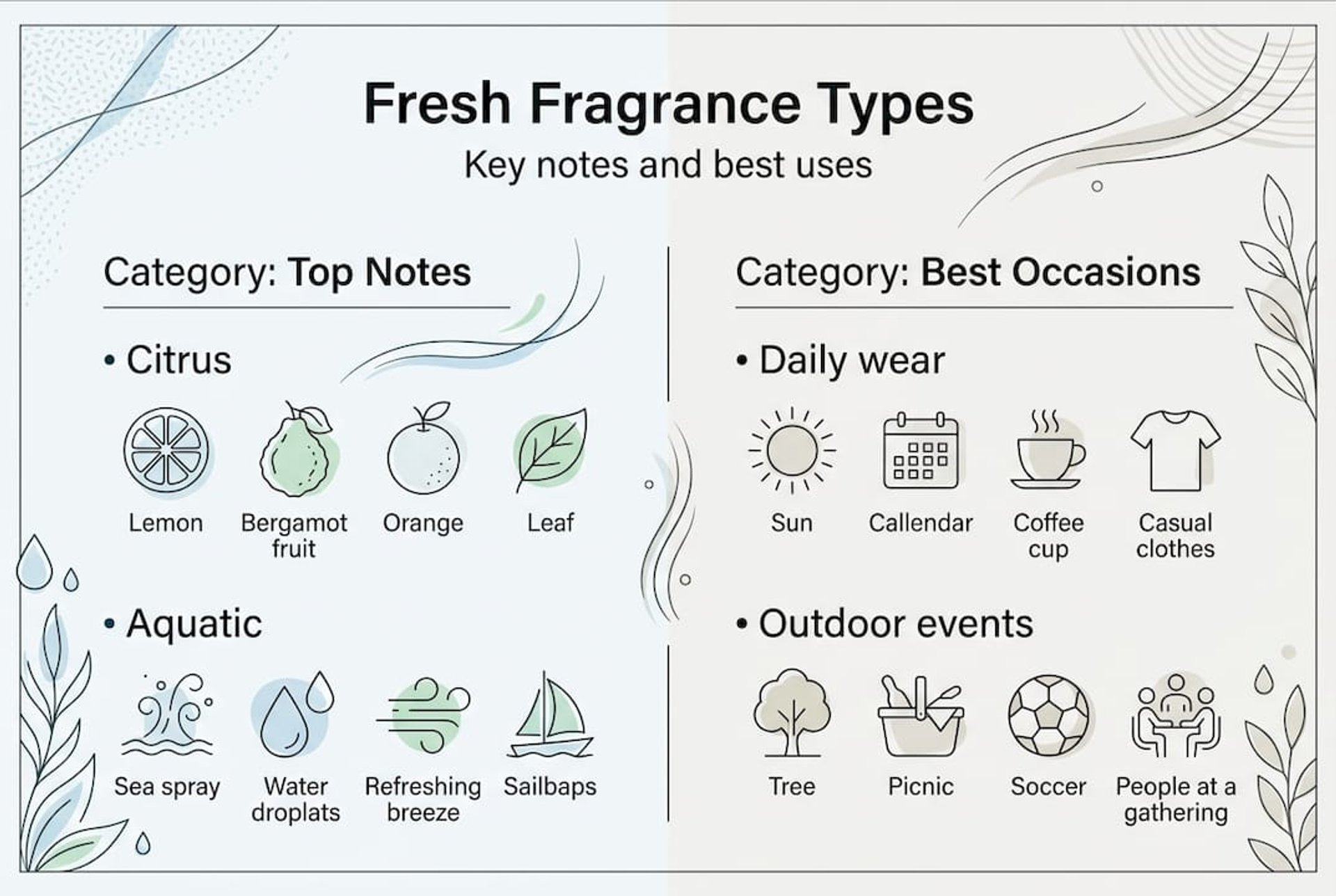 Infographic with fresh fragrance types and uses