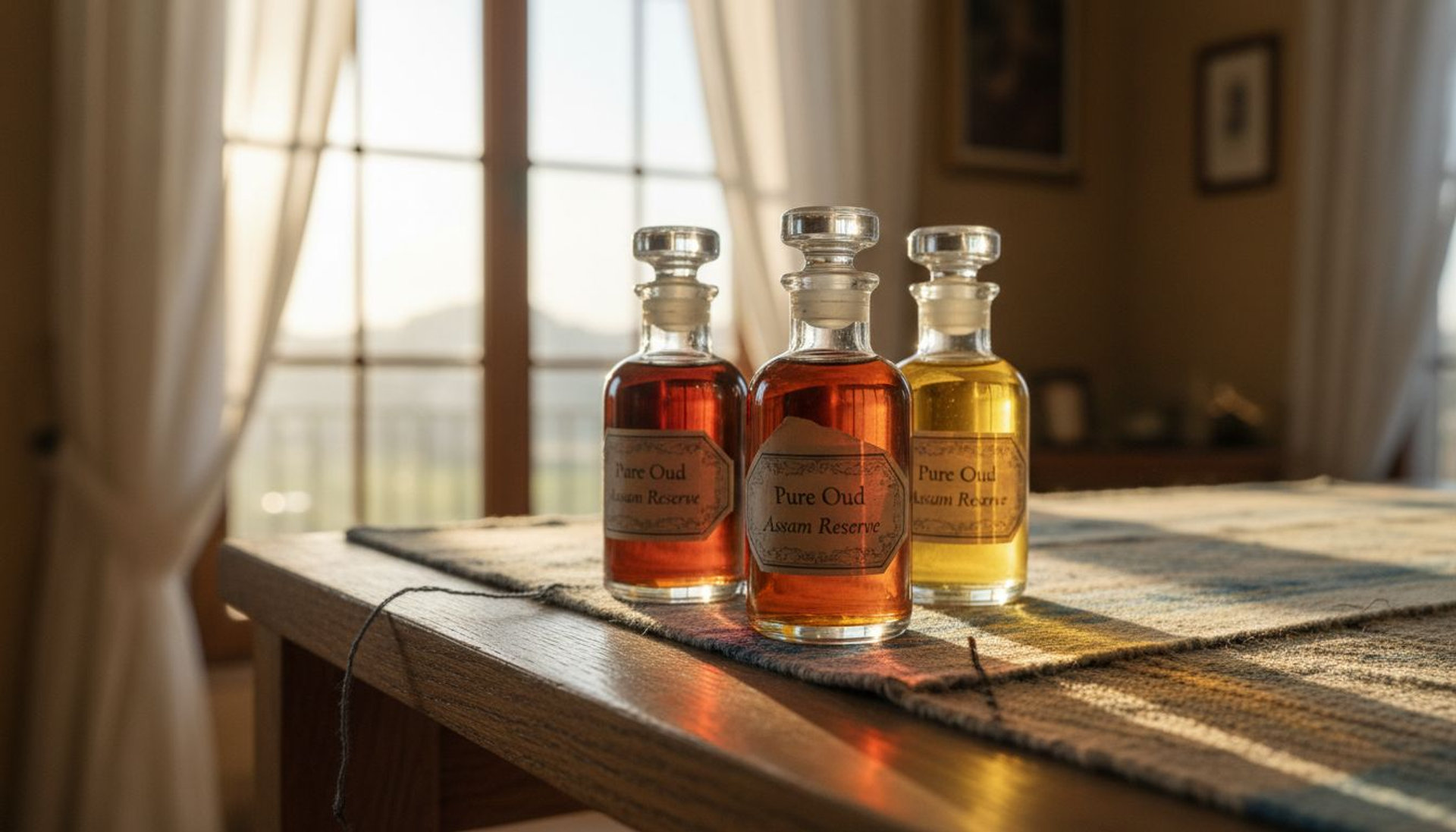 Three oud oil bottles showing scent diversity