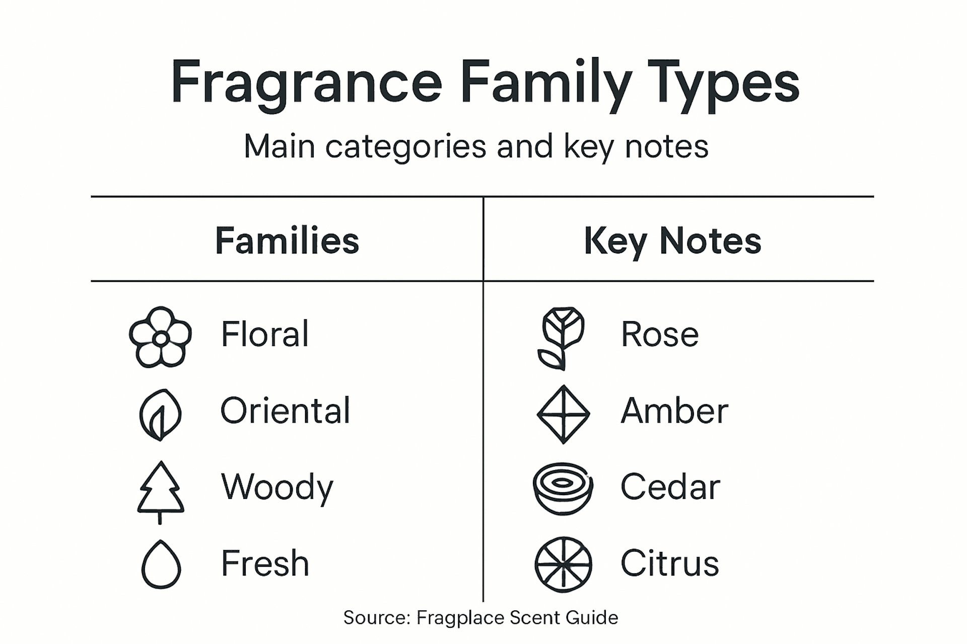 Infographic of main fragrance families and notes