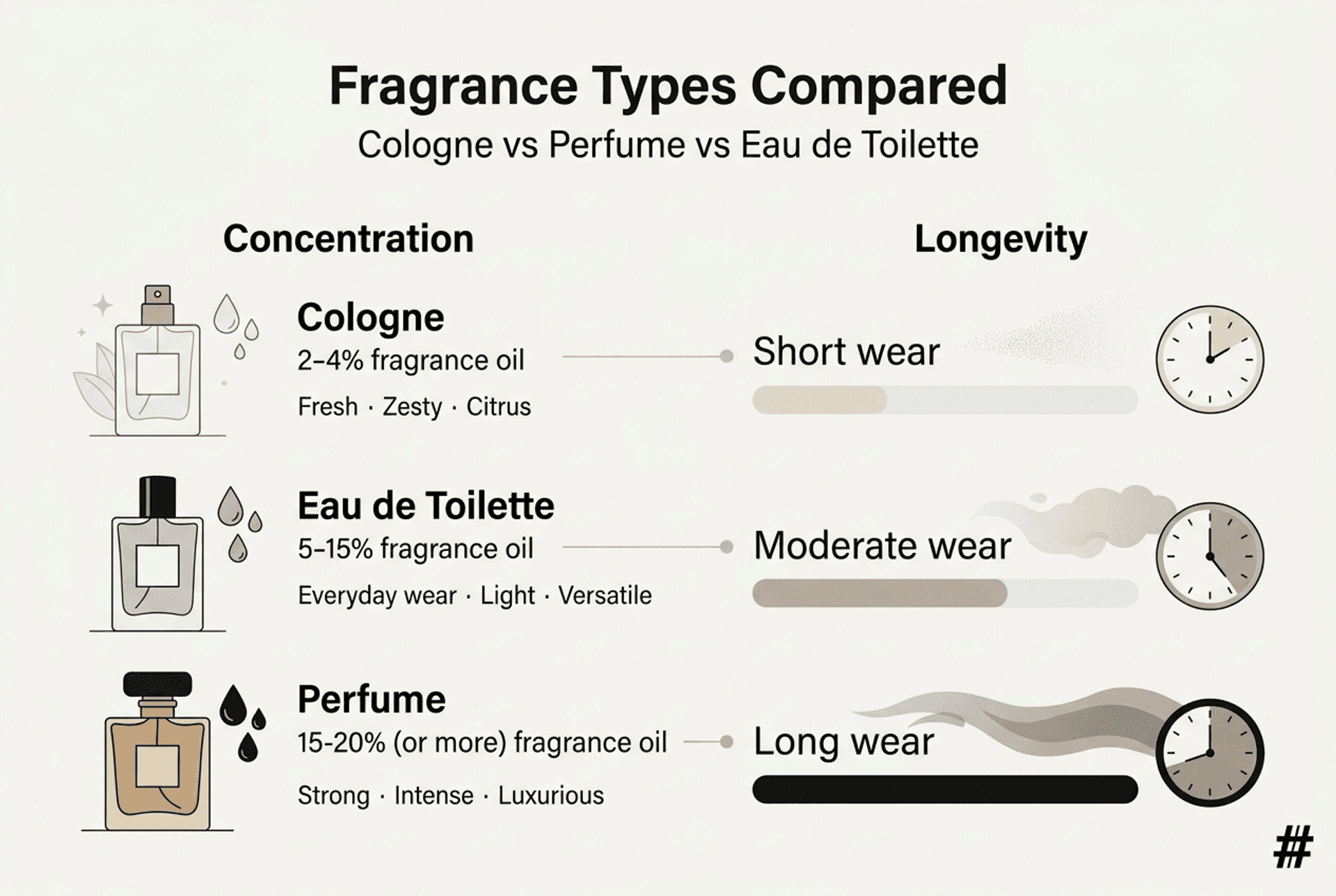 Infographic comparing fragrance types and longevity